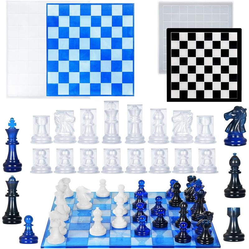3D Printing Chess - Harz-Schachspiel-Form mit Schachbrett, Silikon-Harzformen, 3D-Silikon-Schach-Harzform für