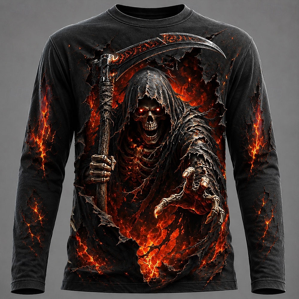 3D Printing Services - Halloween Herren 3D Grafik Bedrucktes Langarm-T-Shirt